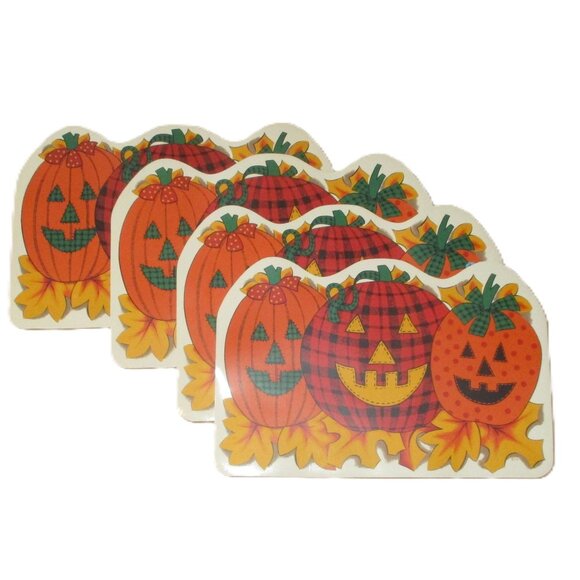 Retro Halloween Pumpkin Placemat Set Of 4 With Jack-O-Lantern Design & Autumn Le - Picture 3 of 5
